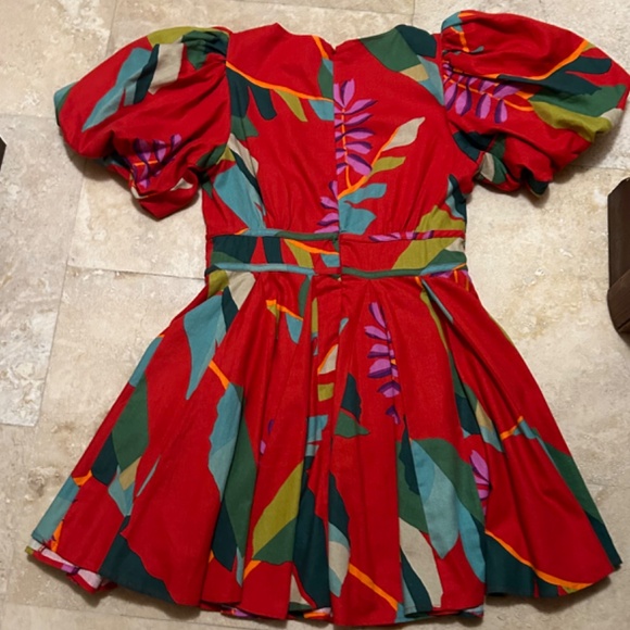 House of Harlow 1960 Linen Blend Red Floral Puff Sleeves Dress,  Size 6 - Picture 8 of 16